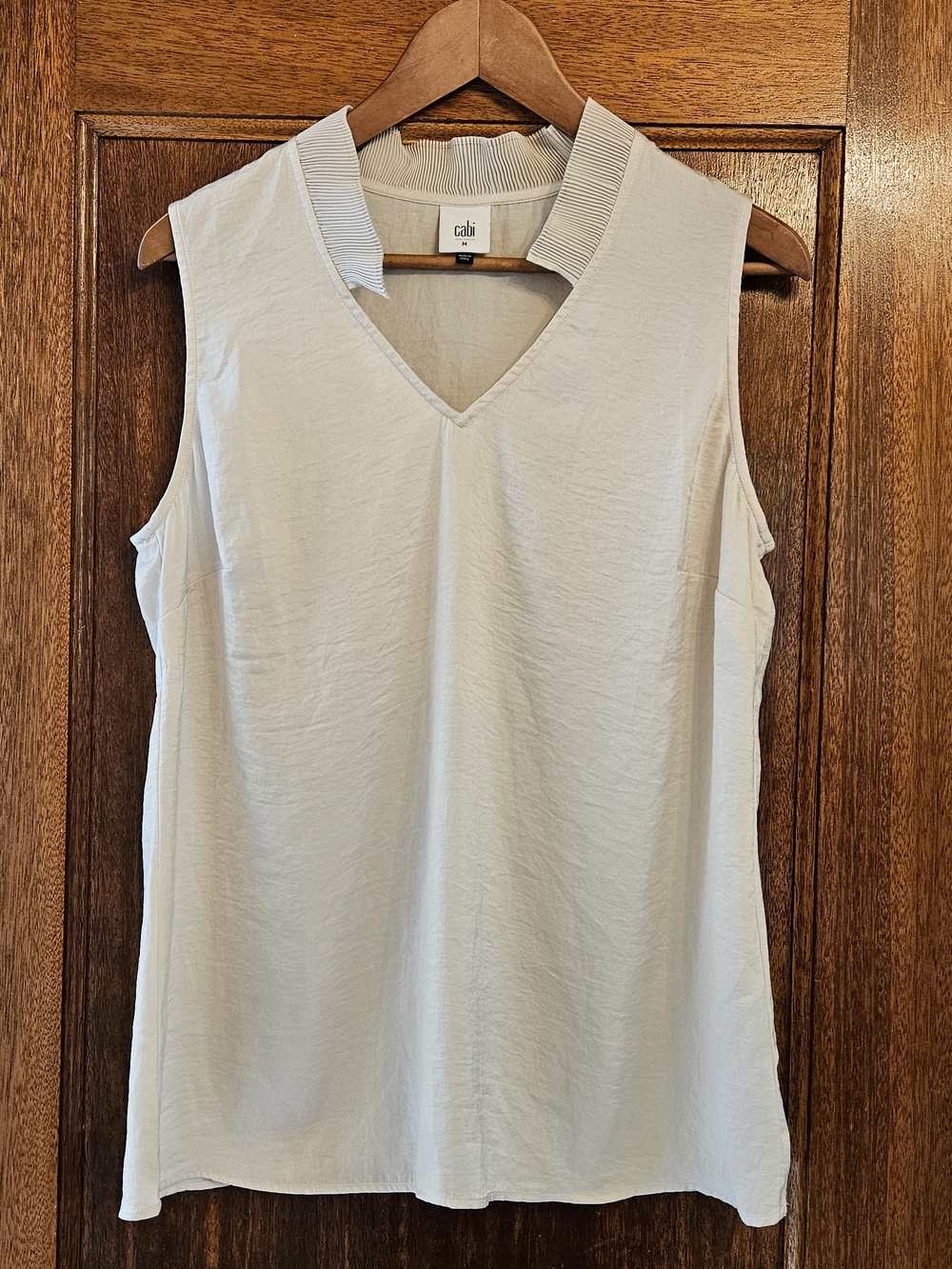 ​Cabi Sleeveless Pleated Collar V-Neck Blouse Champagne